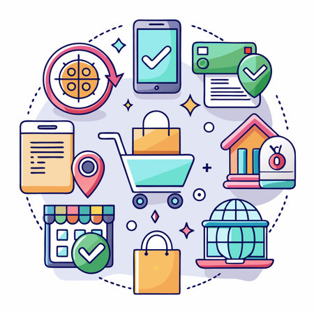 Online shopping and e-commerce concept with icons.のイラスト素材