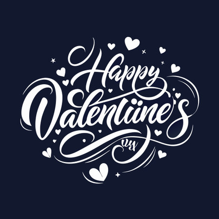 Happy Valentine's Day calligraphy on a dark blue background.のイラスト素材