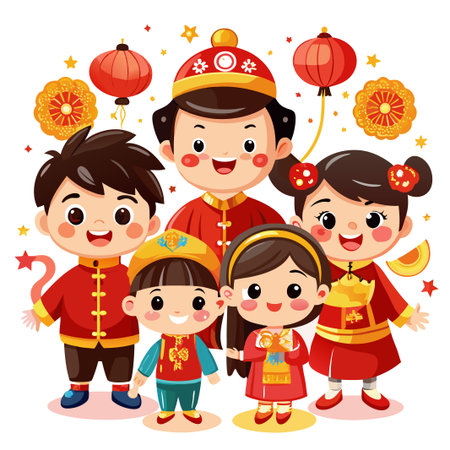Happy Chinese New Year Family Celebration.のイラスト素材