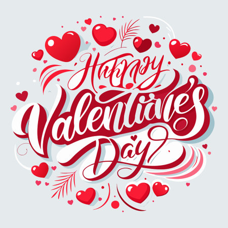 Hand-drawn Happy Valentine's Day lettering surrounded by hearts.のイラスト素材