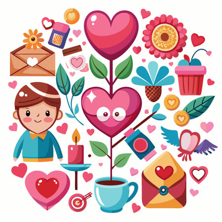 A cute illustration with love and romantic symbols.のイラスト素材