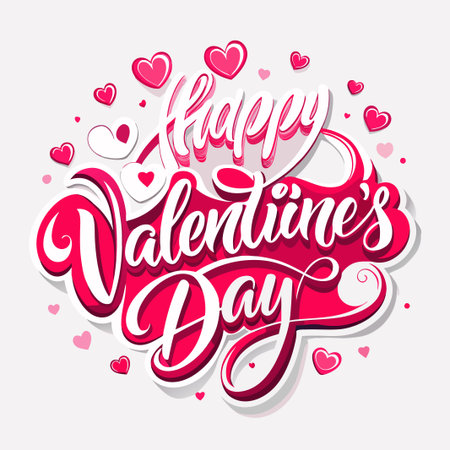 A festive Happy Valentine's Day message with hearts.のイラスト素材