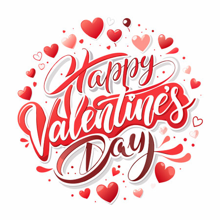 Happy Valentine's Day greeting with hearts and calligraphy.のイラスト素材