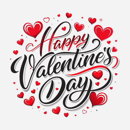 A festive Valentine's Day greeting with a handwritten inscription surrounded by hearts.のイラスト素材