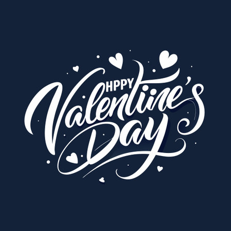 White handwritten "Happy Valentine's Day" text with heart shapes on a blue background.のイラスト素材