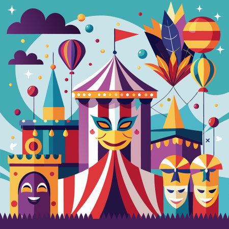 Colorful carnival tent with festive decorations.のイラスト素材