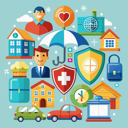 Colorful flat icons for insurance and security.のイラスト素材