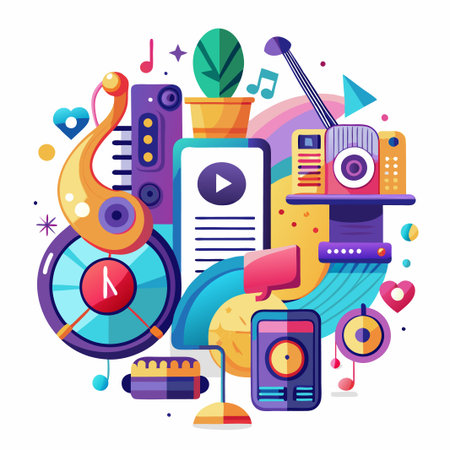Colorful abstract illustration of music and technology.のイラスト素材