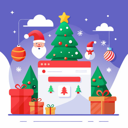 Christmas website with ornaments, presents and trees.のイラスト素材