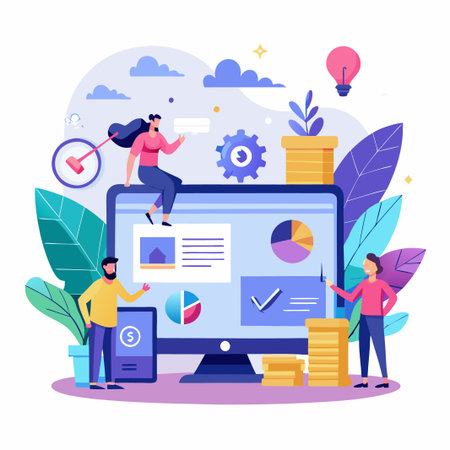 People work on a computer to achieve their goals.のイラスト素材