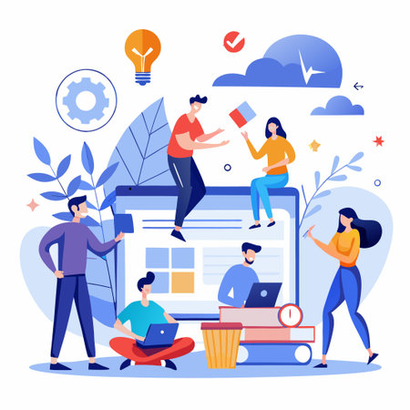 Team of professionals working on a project on a computer.のイラスト素材