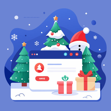 Christmas Website with Snowmen, Gifts, and Trees.のイラスト素材