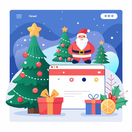 Christmas website design with Santa Claus, decorated Christmas tree and presents.のイラスト素材