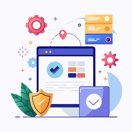 Secure website with shield and check mark.のイラスト素材