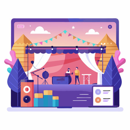 Laptop screen with online concert illustration.のイラスト素材