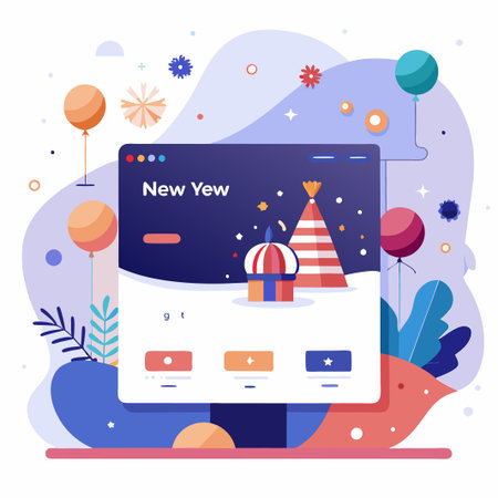 Website with festive design and balloons.のイラスト素材