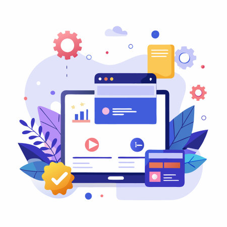 Website interface design with icons, leaves, and gears.のイラスト素材