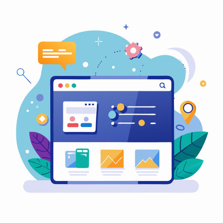 Colorful Website Design with Search Bar, Menu and Charts.のイラスト素材