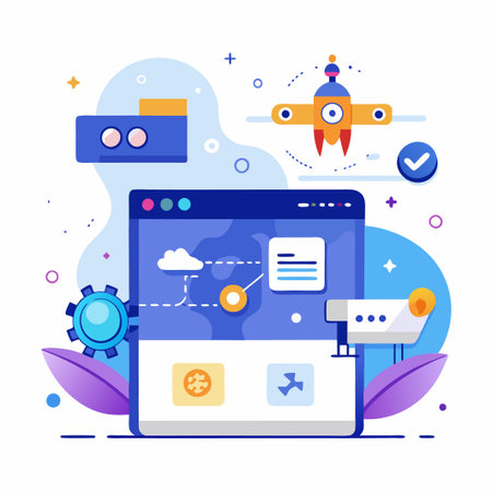 Web design illustration with rocket and cloud.のイラスト素材