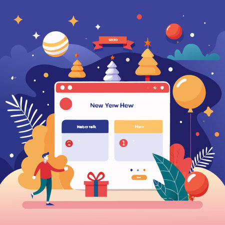 A man walking towards a Christmas-themed website.のイラスト素材