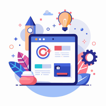 Website design with target, chart, light bulb and leaves.のイラスト素材