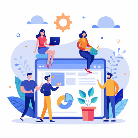 Business team working together on a digital project.のイラスト素材