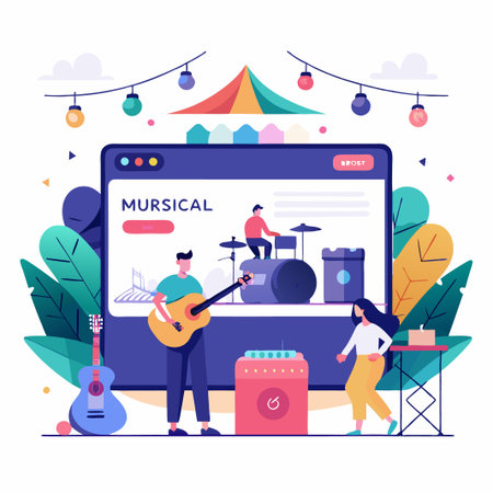 Online music platform with musicians and a website.のイラスト素材