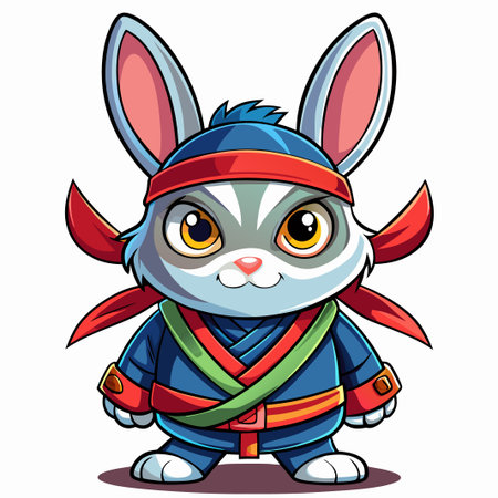 Cute cartoon rabbit wearing a blue karate outfit.のイラスト素材