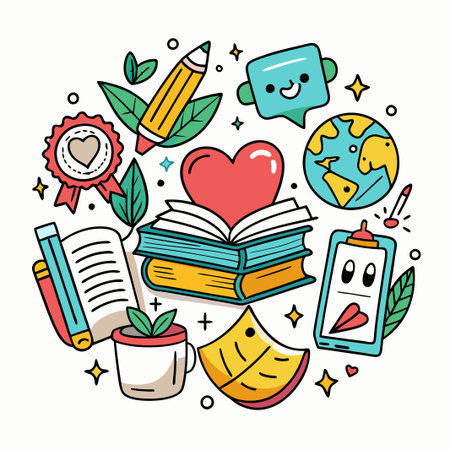 Cute Hand-Drawn Illustration of School Supplies.のイラスト素材