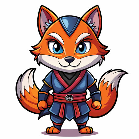 Cute cartoon fox dressed as a ninja.のイラスト素材