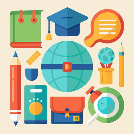 Colorful flat design education icons on white background.のイラスト素材