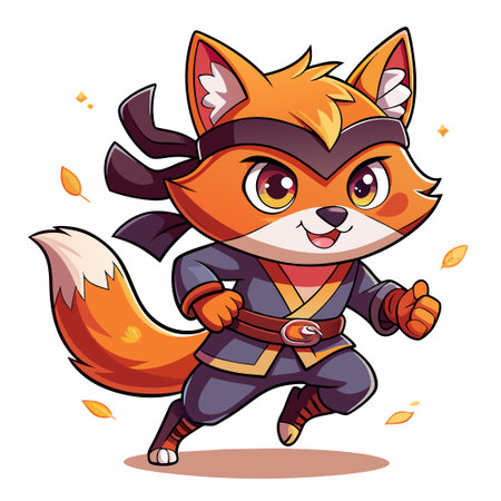 Cute fox ninja in a running pose.のイラスト素材
