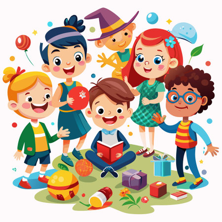 Happy Children with Gifts and Toys.のイラスト素材