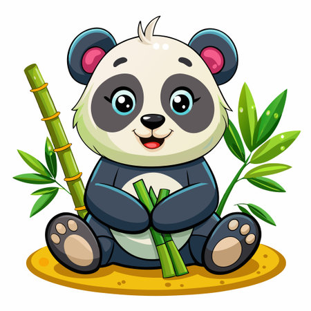 Cute panda cartoon holding bamboo.のイラスト素材