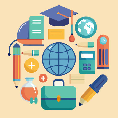 Flat design icons of education, science and business.のイラスト素材
