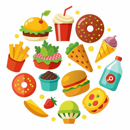 Fast food, street food Illustration vector icon setのイラスト素材