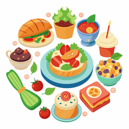 Fast food, street food Illustration vector icon setのイラスト素材