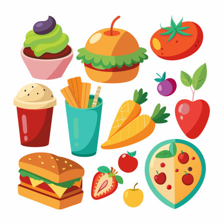 Fast food, street food Illustration vector icon setのイラスト素材