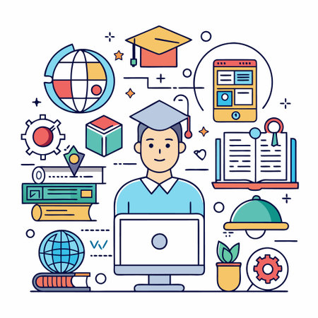 Education set of web icons in line styleのイラスト素材