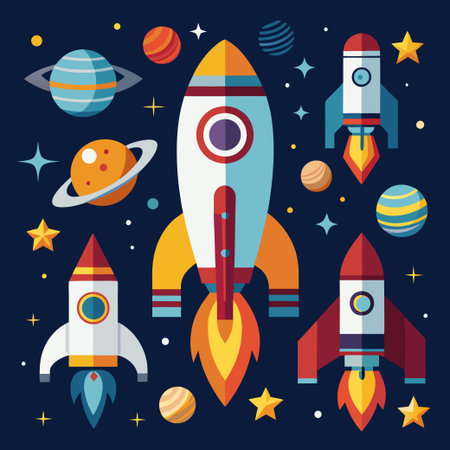 Rocket icon Flat style rocket icon set Stock vector