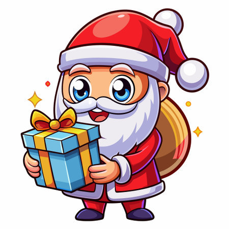 Cute Santa Claus with Christmas present, vector illustrationのイラスト素材
