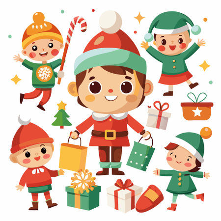 Christmas vector stickers. Set of outline Cristmas icons. Vector Illustrationのイラスト素材