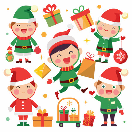 Christmas vector stickers. Set of outline Cristmas icons. Vector Illustrationのイラスト素材