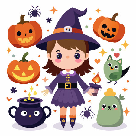 Happy Halloween. Set of cute cartoon children in colorful halloweenのイラスト素材