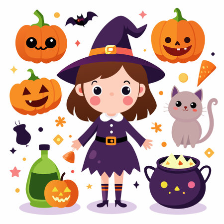 Happy Halloween. Set of cute cartoon children in colorful halloweenのイラスト素材
