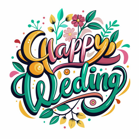 Happy wedding lettering collections. Wedding lettering. Greetings lettering setのイラスト素材