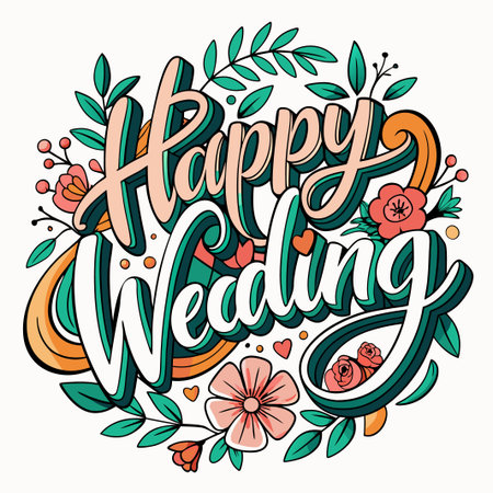 Happy wedding lettering collections. Wedding lettering. Greetings lettering setのイラスト素材