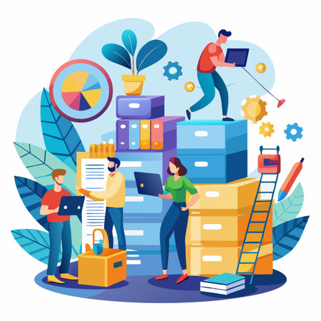 serch for files. File browser, document management app. Searching image and video contentのイラスト素材