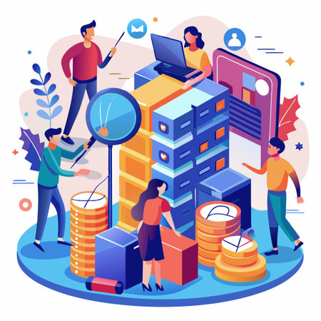 serch for files. File browser, document management app. Searching image and video contentのイラスト素材