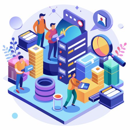 serch for files. File browser, document management app. Searching image and video contentのイラスト素材